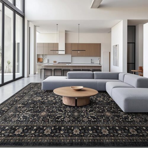 Area Rug Non Slip Machine Washable Ultra Soft Living Room/Bedroom/Kitchen/Outdoor/Classroom Black Grey,