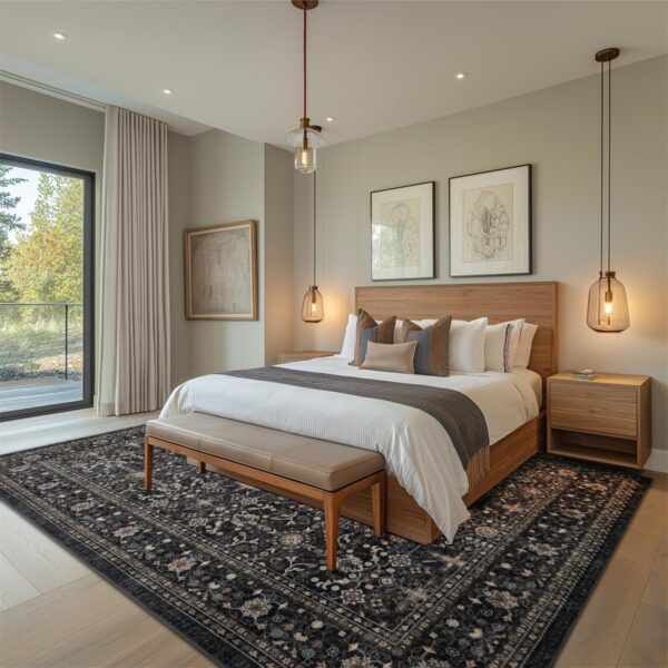 Area Rug Non Slip Machine Washable Ultra Soft Living Room/Bedroom/Kitchen/Outdoor/Classroom Black Grey,