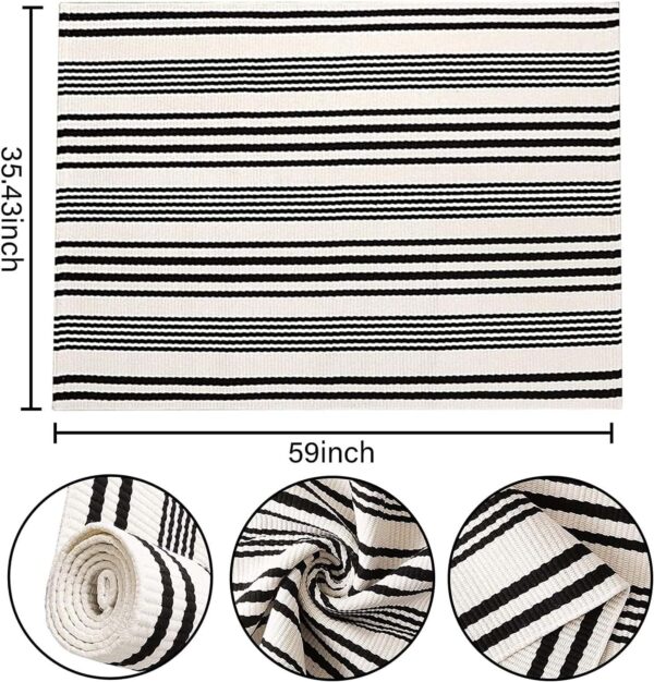 Black and White Outdoor Rug 3'x 5' Front Porch Rug Cotton Hand-Woven