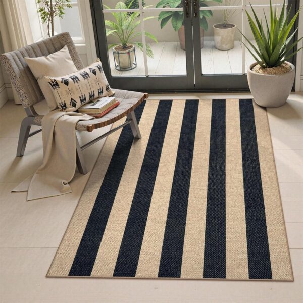 Lahome Striped Easy Jute Outdoor Patio Rug, 3x5 Washable Rugs for Entryway