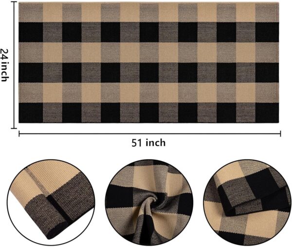 Front Porch Rug 24''x51'' Black and Tan Checkered Outdoor Rug Cotton Washable