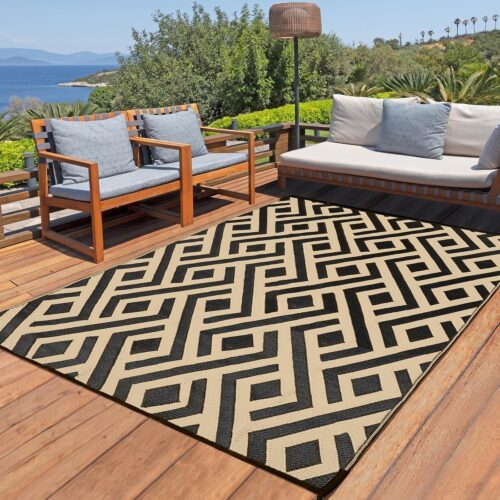 Terrug Outdoor Rug Waterproof 6x9 Ft, Foldable Outdoor Plastic Straw Rug, UV