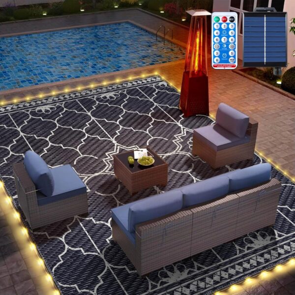 9x12Ft Outdoor Rug, Solar Powered Outdoor Rug with 131LEDs Strip Lights for