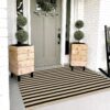 OJIA Washable Outdoor Rug 3'x5', Black and Tan Striped Outdoor Porch Rug