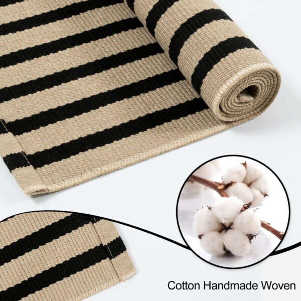 OJIA Washable Outdoor Rug 3'x5', Black and Tan Striped Outdoor Porch Rug