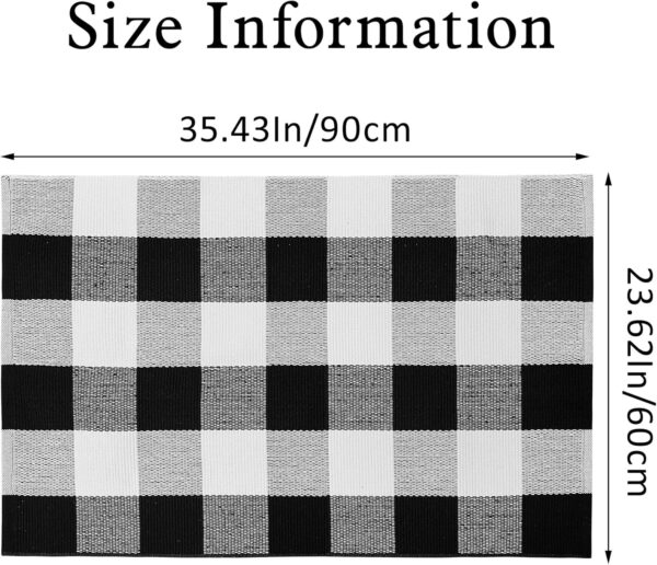 Buffalo Plaid Outdoor Rug 2x3 Cotton Woven Black and White Checkered Rug