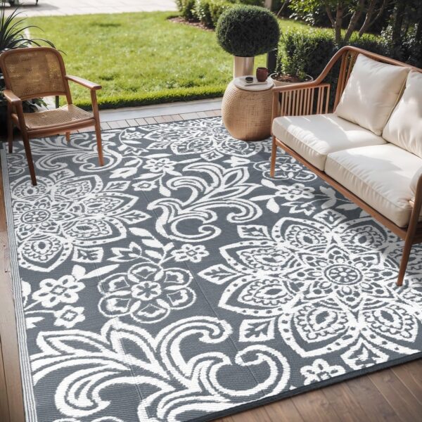 Findosom Waterproof Outdoor Rug 5' x 8' - Reversible Mandala Outdoor Plastic