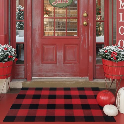 Buffalo Plaid Outdoor Rug 27.5" x 43" Red and Black Checkered Area
