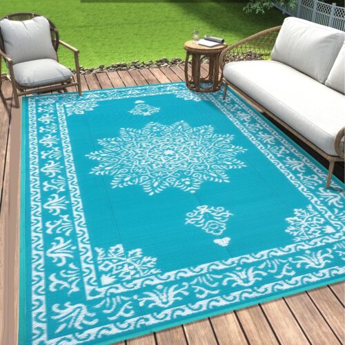Outdoor Rug 5x8 Ft, Waterproof Plastic Straw Patio Rug, Reversible Backyard Carpet