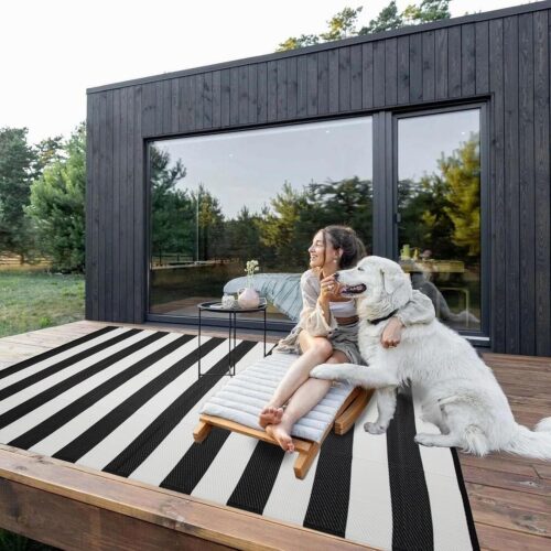 Outdoor Rug Waterproof 5 x 8 ft, Reversible Plastic Straw Rug for