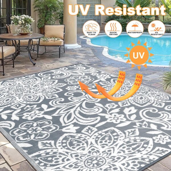 Findosom Waterproof Outdoor Rug 5' x 8' - Reversible Mandala Outdoor Plastic
