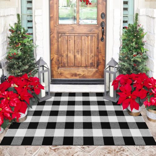 Buffalo Plaid Area Rug 3x5 Front Door Mat Black and White Checkered