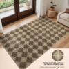 Washable Checkered Entryway Rug 3x5, Brown Easy Jute Outdoor Rug, Non-Slip Textured