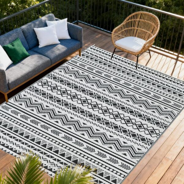 WILDROOTS 9x12 Feet Black and White Plastic Outdoor Rug, Stain Resistant Waterproof