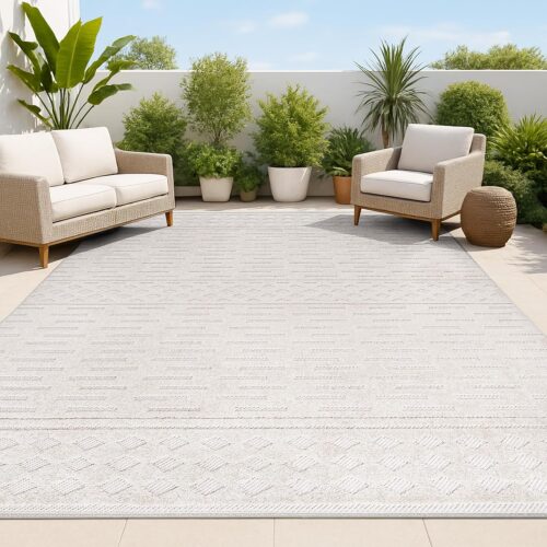 JONATHAN Y Moroccan Geometric Indoor Outdoor Area Rug 8X10 Beige, Xlendi High-Low