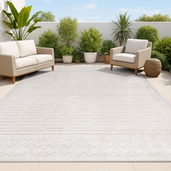 JONATHAN Y Moroccan Geometric Indoor Outdoor Area Rug 8X10 Beige, Xlendi High-Low