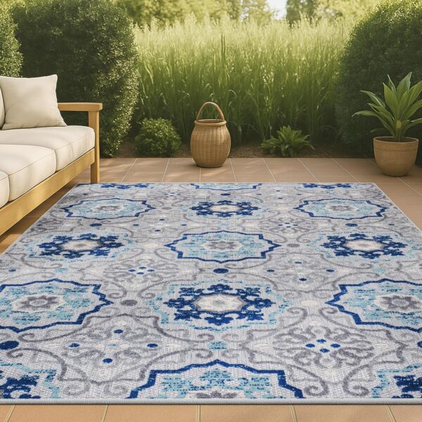 JONATHAN Y Mediterranean Medallion Indoor Outdoor Area Rug 8X10 Blue/Gray, Boho for