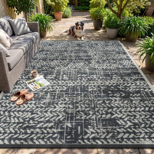 MontVoo Outdoor Rug Waterproof-Patio Rug Mat 5x8 Outdoor RV Camping Picnic Beach