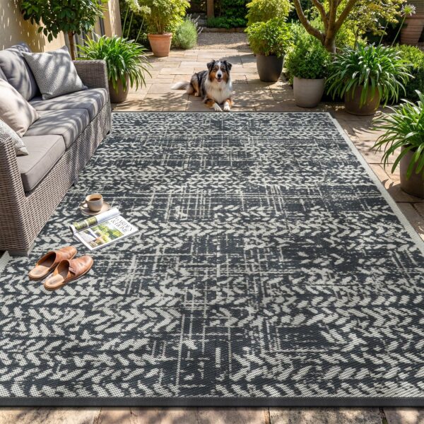 MontVoo Outdoor Rug Waterproof-Patio Rug Mat 5x8 Outdoor RV Camping Picnic Beach