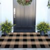 Front Porch Rug 24''x51'' Black and Tan Checkered Outdoor Rug Cotton Washable