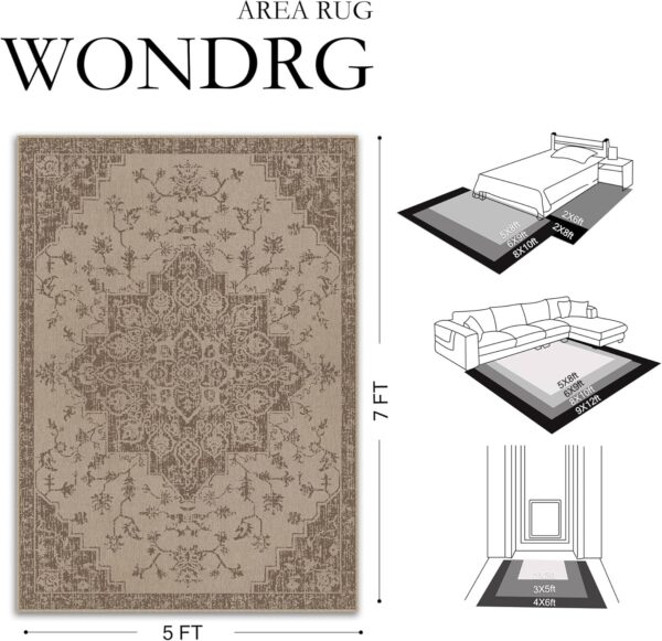 Easy Jute 5x7 Area Rug Washable Brown Neutral Floral Indoor Outdoor Rug