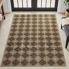 Washable Checkered Entryway Rug 3x5, Brown Easy Jute Outdoor Rug, Non-Slip Textured