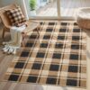 AROGAN Plaid Jute Rug 3x5, Washable Indoor Outdoor Rug, Black and Brown
