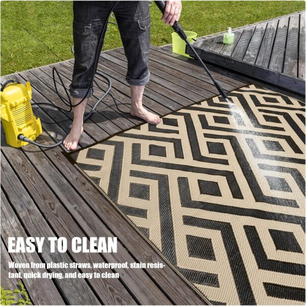 Terrug Outdoor Rug Waterproof 6x9 Ft, Foldable Outdoor Plastic Straw Rug, UV