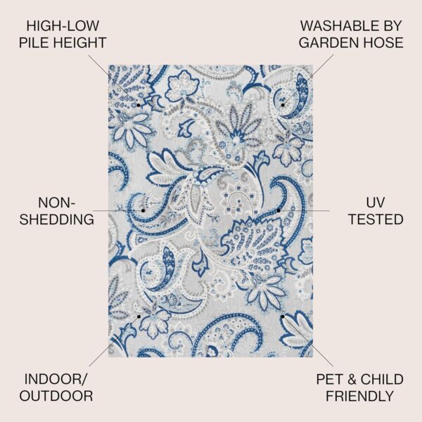 JONATHAN Y Paisley High-Low Indoor Outdoor Area Rug 4X6 Light Gray/Blue, Gordes