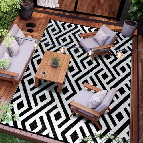 6x9 Outdoor Patio Rug with Carry Bag, Waterproof Outdoor Plastic Straw Rug