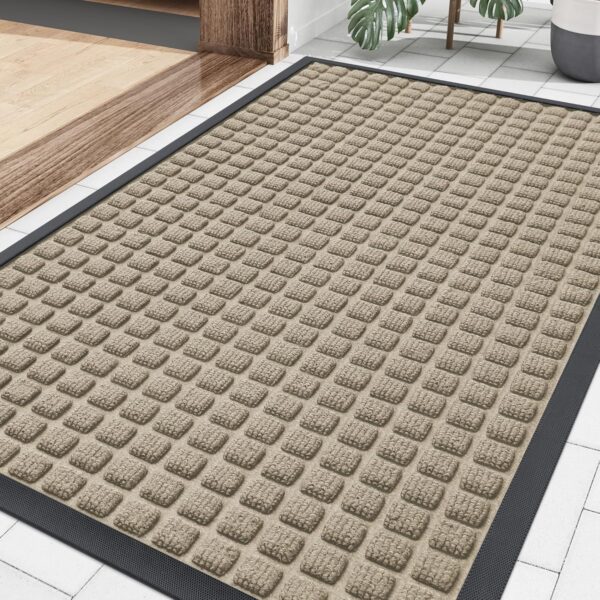 Smiry Front Door Mat Outside Entrance, Heavy Duty Natural Rubber Doormat, Non