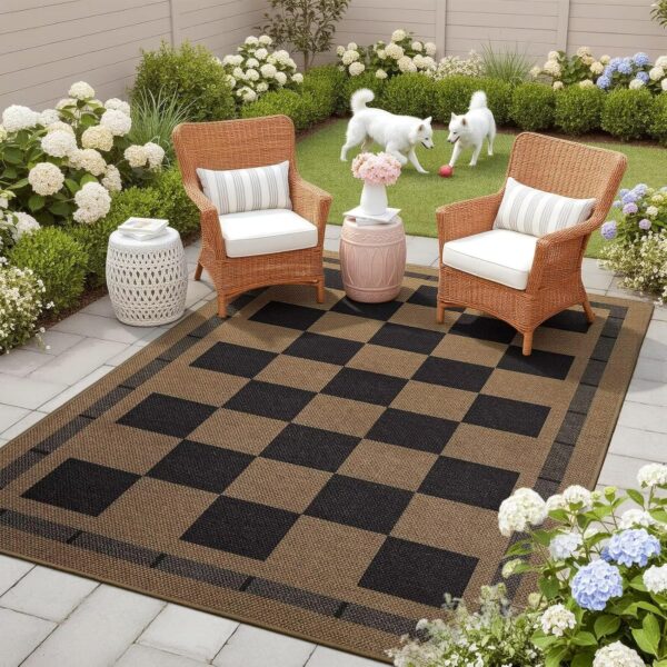 Vasofe 3x5 Plaid Rug, Jute Rugs, Washable Outdoor Indoor Checkered Carpets, Entryway