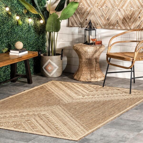 Nuloom Outdoor Performance Collection Landry Brown/Ivory, 4' x 6', Soft and Cozy,