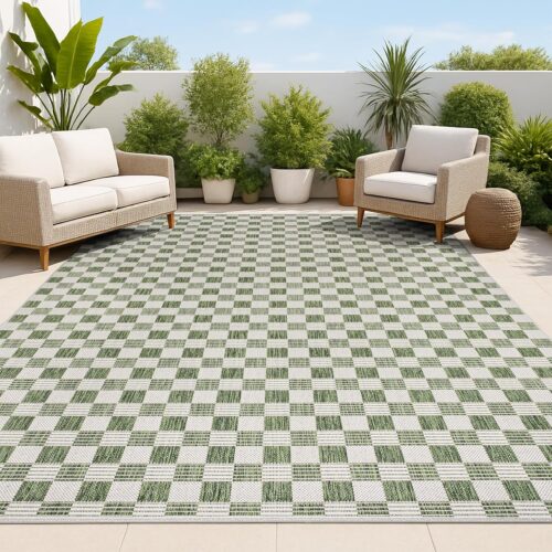 JONATHAN Y Cottage Checkerboard Indoor Outdoor Area Rug 4X6 Green/Cream, Aimee Traditional