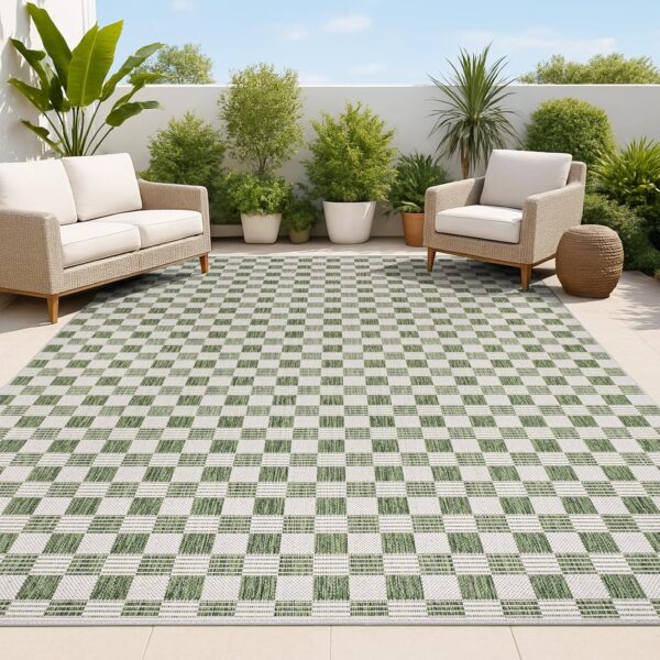 JONATHAN Y Cottage Checkerboard Indoor Outdoor Area Rug 4X6 Green/Cream, Aimee Traditional