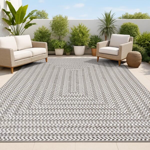JONATHAN Y Concentric Squares Indoor Outdoor Area Rug 8X10 Black/Light Gray, Chevron