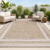 JONATHAN Y 3-Stripe Border Indoor Outdoor Area Rug 4X6 Beige/Cream, Dover Classic