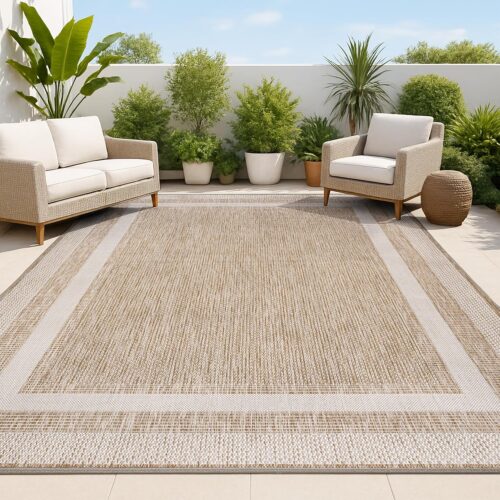 JONATHAN Y 3-Stripe Border Indoor Outdoor Area Rug 4X6 Beige/Cream, Dover Classic
