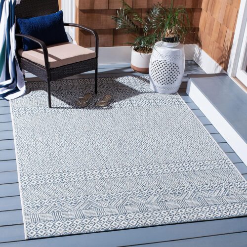 SAFAVIEH Washable Rug Outdoor Courtyard Collection - 9' x 12', Blue &